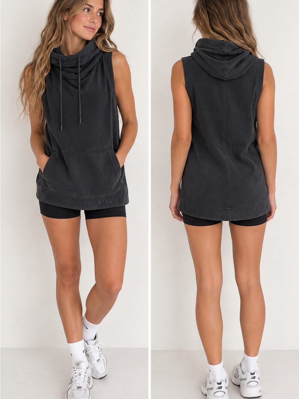 NOBULL Sleeveless Cowl Hoodie in Charcoal